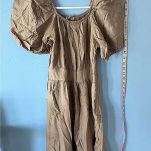 NWOT Shenaz Brown Tan Puff Off Shoulder MIDI Dress Sz Small